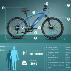Rower elektryczny MTB Bikfun AMAK00054, koła 26'', niebieski