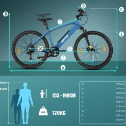 Rower elektryczny MTB Bikfun AMAK00054, koła 26'', niebieski