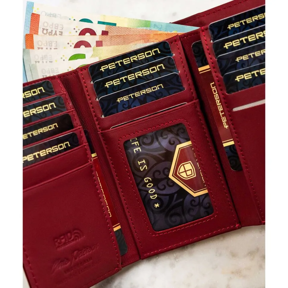 Skórzany Portfel damski skórzany Peterson, 8,5 x 14 x 3,5 cm, RFID, z portmonetką
