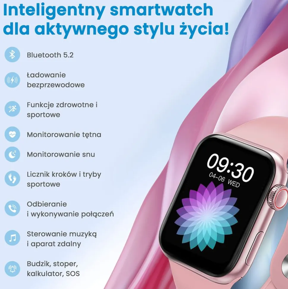 Smartwatch Extralink Lifestyle Watch9, 2 opaski, różowy