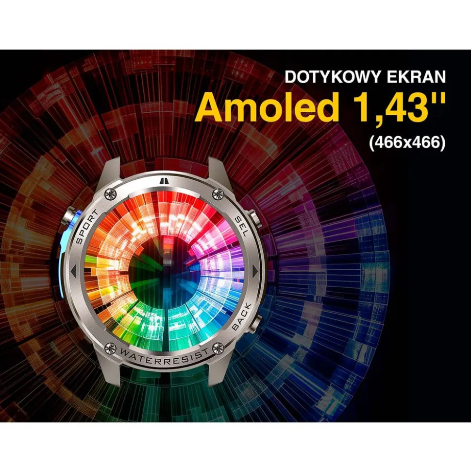 Smartwatch Tracer GP-Fit2, 1,43'', wodoodporny, 2 paski, czarny, granatowy