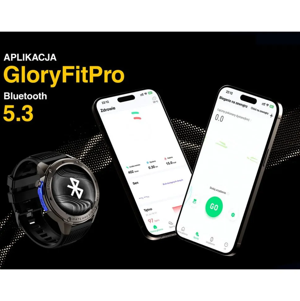 Smartwatch Tracer GP-Fit2, 1,43'', wodoodporny, 2 paski, czarny, granatowy