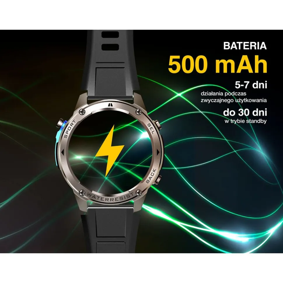 Smartwatch Tracer GP-Fit2, 1,43'', wodoodporny, 2 paski, czarny, granatowy