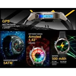 Smartwatch Tracer GP-Fit2, 1,43'', wodoodporny, 2 paski, czarny, granatowy