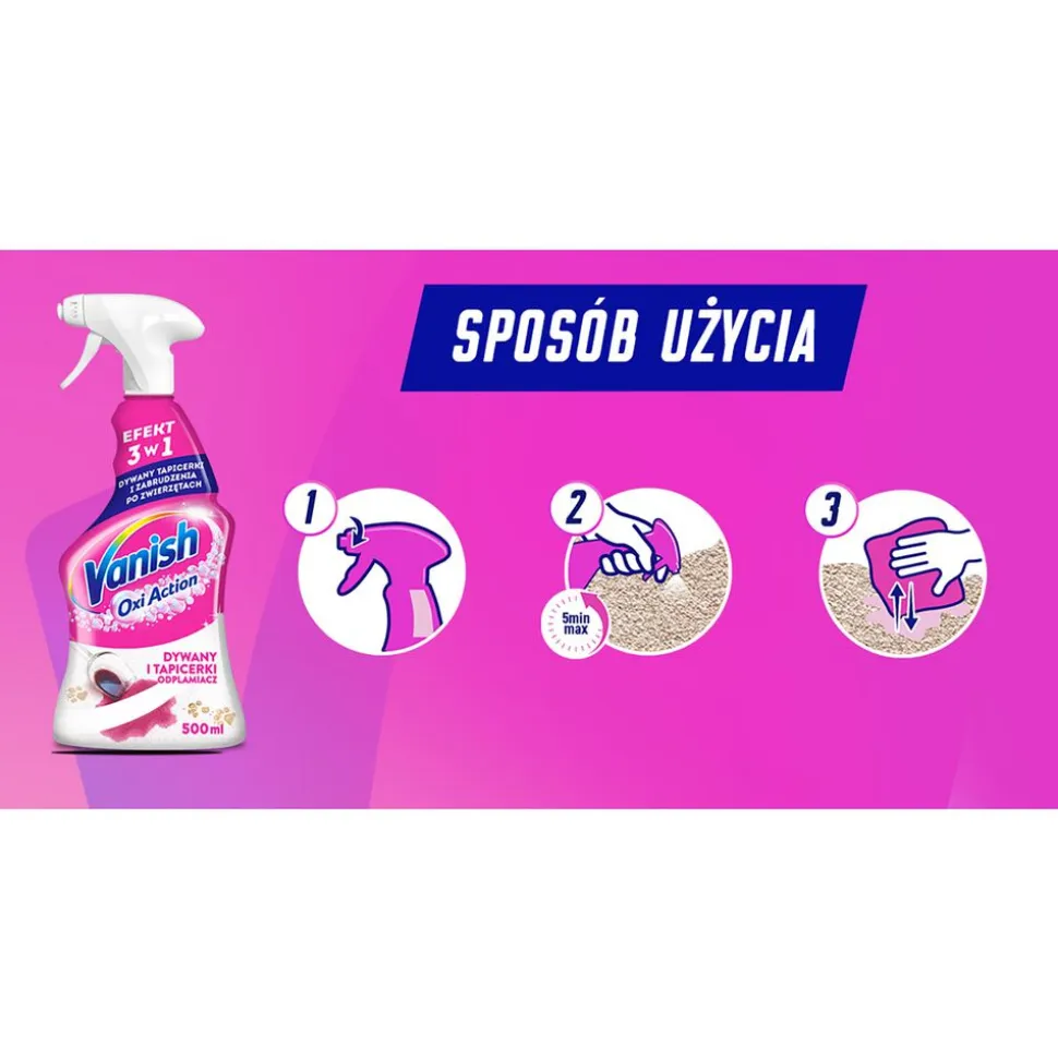 Spray do czyszczenia dywanów i tapicerek Vanish Oxi Action, 500 ml