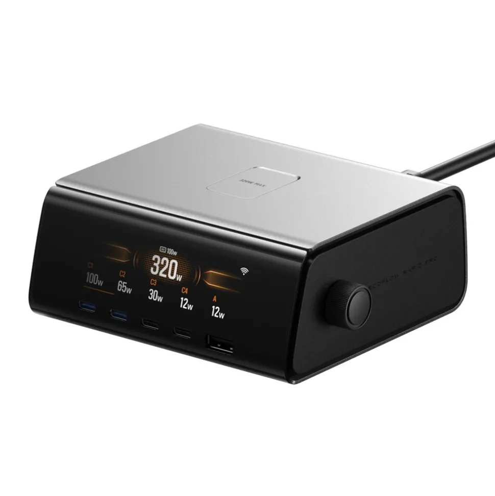 Stacja ładująca EcoFlow Rapid Pro, 320 W, 5 portów, czarna