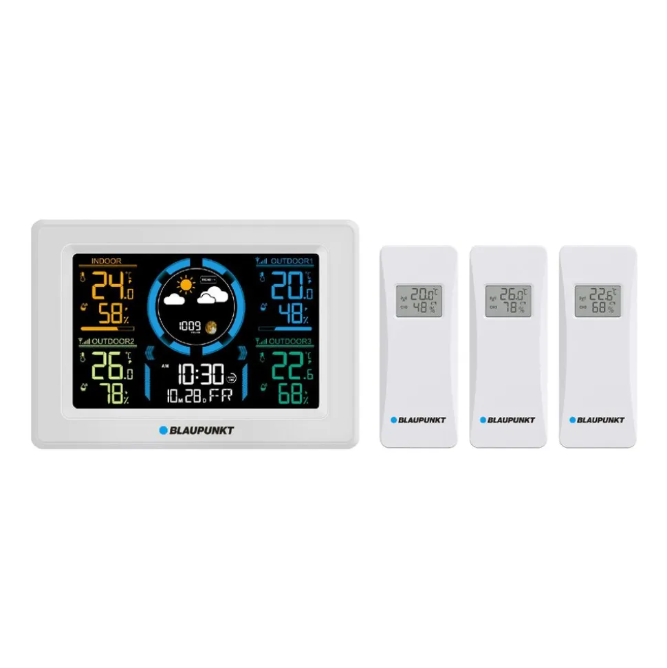 Stacja pogodowa Blaupunkt WS40WH, z 3 czujnikami zewnętrznymi, biała