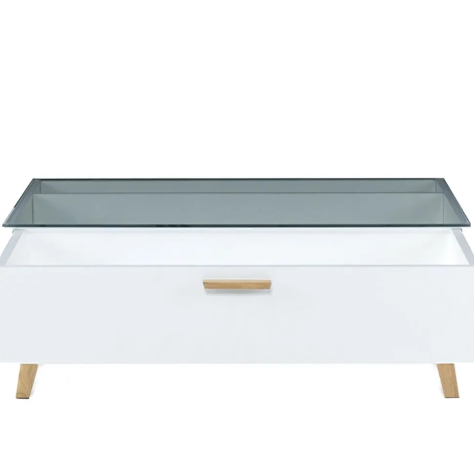 Stolik kawowy 90 x 35 x 60 cm Frisk, z przeszklonym blatem, biały