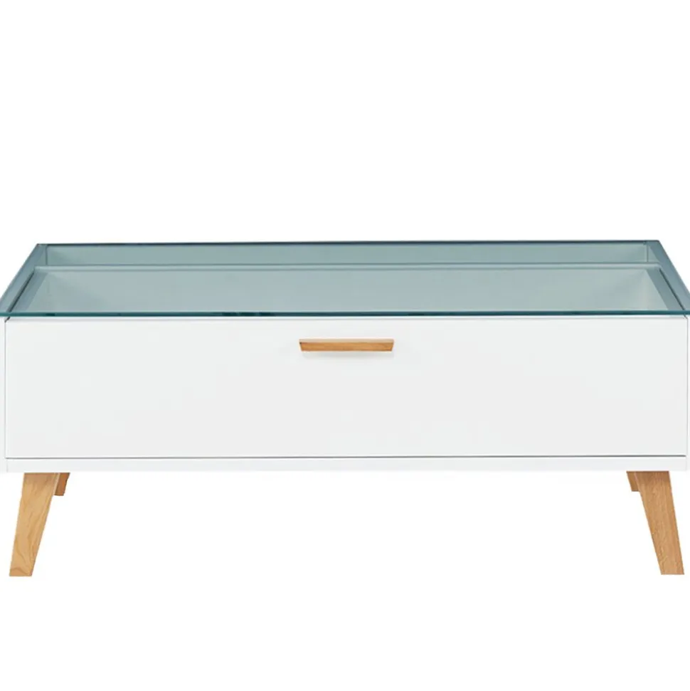 Stolik kawowy 90 x 35 x 60 cm Frisk, z przeszklonym blatem, biały