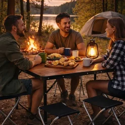 Stół turystyczny Black Forest, składany w walizkę, 4 stołki, brązowy