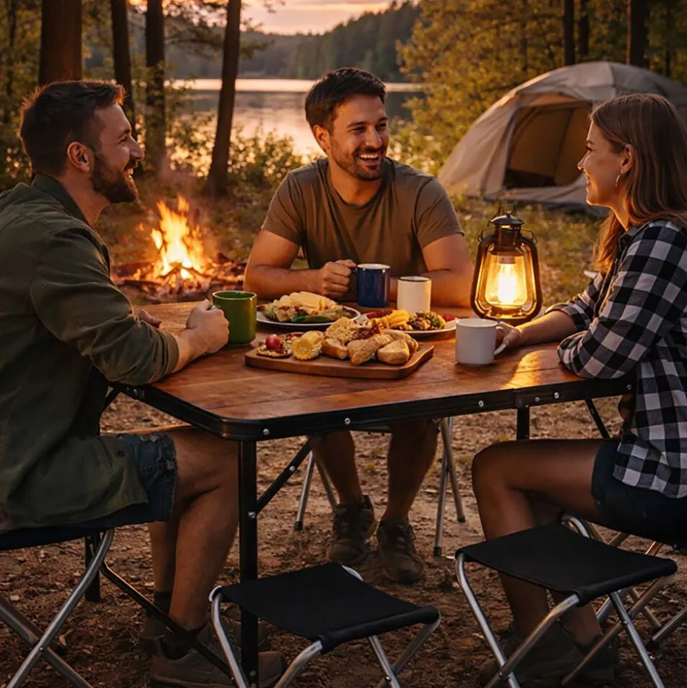 Stół turystyczny Black Forest, składany w walizkę, 4 stołki, brązowy