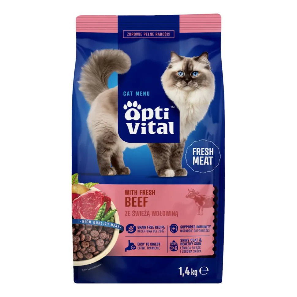Sucha karma dla kotów OptiVital Fresh Meat, z wołowiną, 4 x 1,4 kg