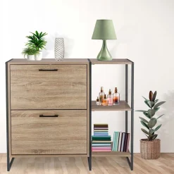 Szafka na buty z regałem Jumi, 85 x 24 x 95 cm, 2 komory, dąb sonoma