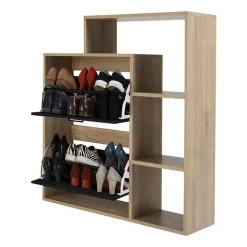 Szafka na buty z regałem Jumi, 90 x 24 x 86 cm, 2 komory, czarna