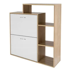 Szafka na buty z regałem Jumi, 90 x 24 x 86 cm, 2 komory, biała