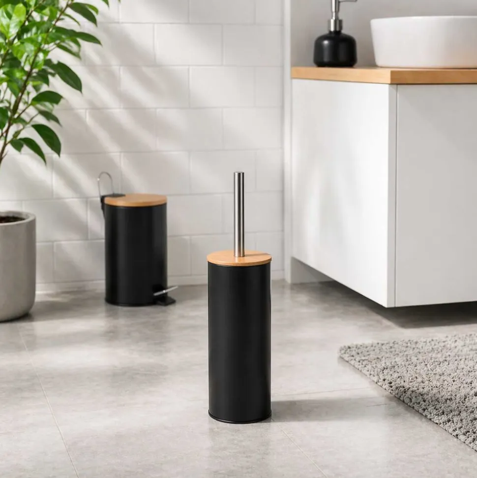 Szczotka toaletowa do WC Altom Design, w metalowej osłonie, czarna
