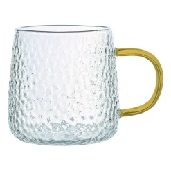 Szklanki żłobione MG Home Deco, 4 sztuki, 350 ml, z musztardowym uchem