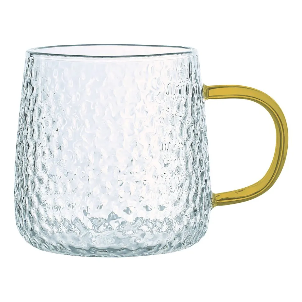 Szklanki żłobione MG Home Deco, 4 sztuki, 350 ml, z musztardowym uchem