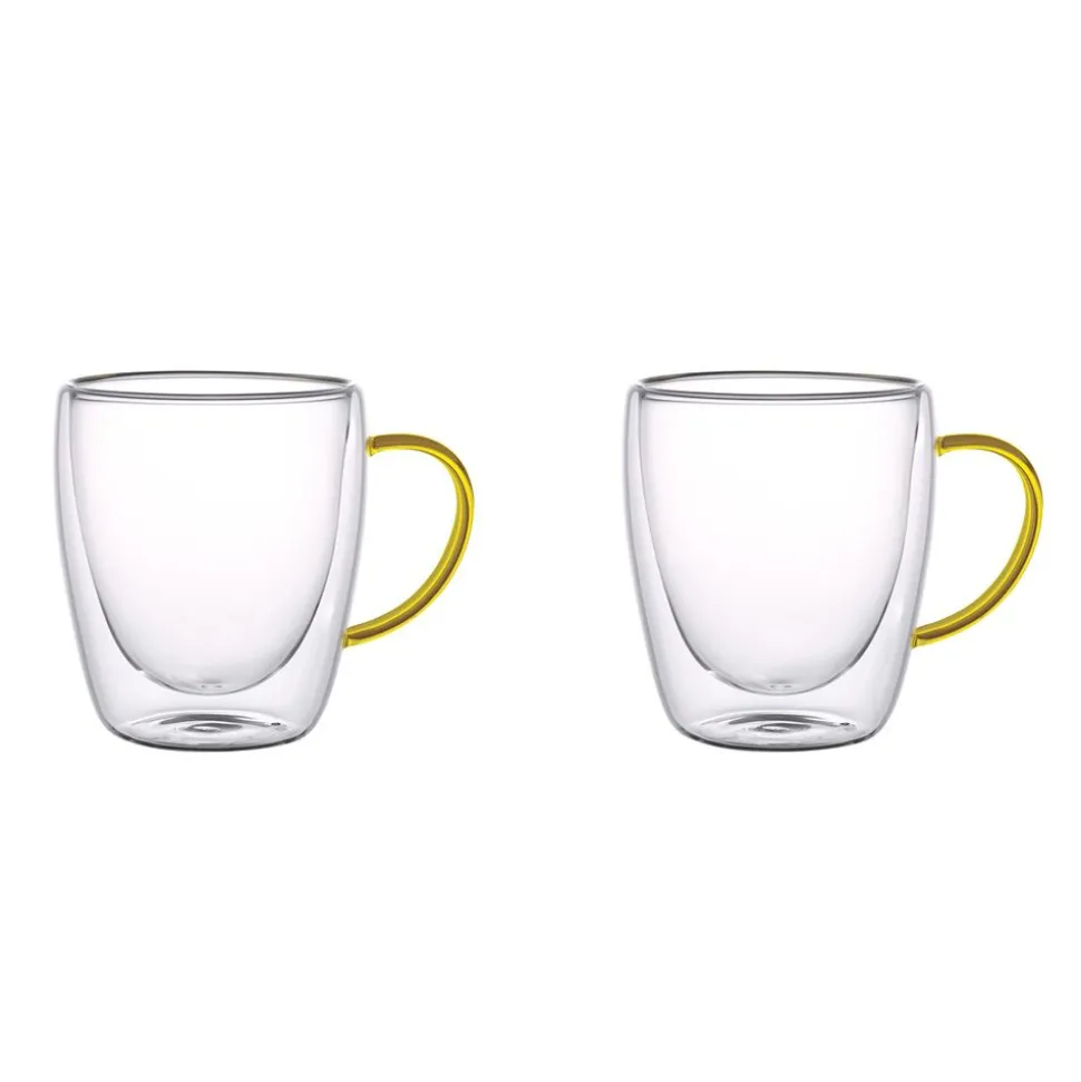 Szklanki termiczne MG Home Renza, 2 sztuki, 300 ml, z żółtym uchem