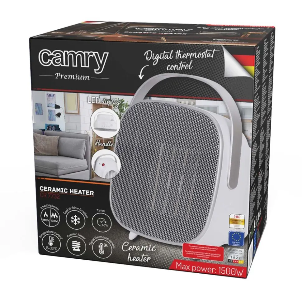 Termowentylator ceramiczny Camry CR 7732, z wyświetlaczem LED i timerem