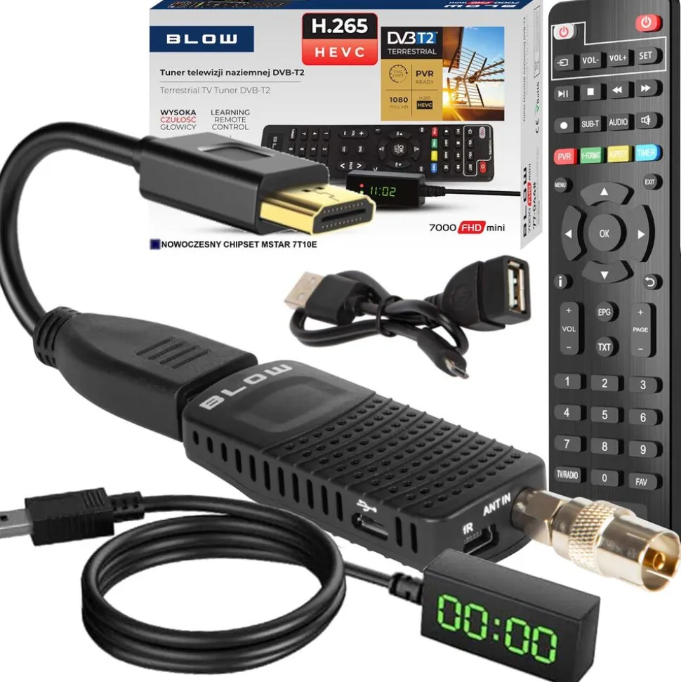 Tuner DVB-T2 BLOW 7000FHD mini, z pilotem