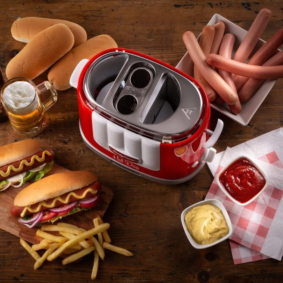 Urządzenie do hot dogów Ariete Party Time, 650 W, metalowe szczypce, czerwone