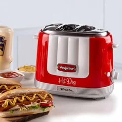 Urządzenie do hot dogów Ariete Party Time, 650 W, metalowe szczypce, czerwone
