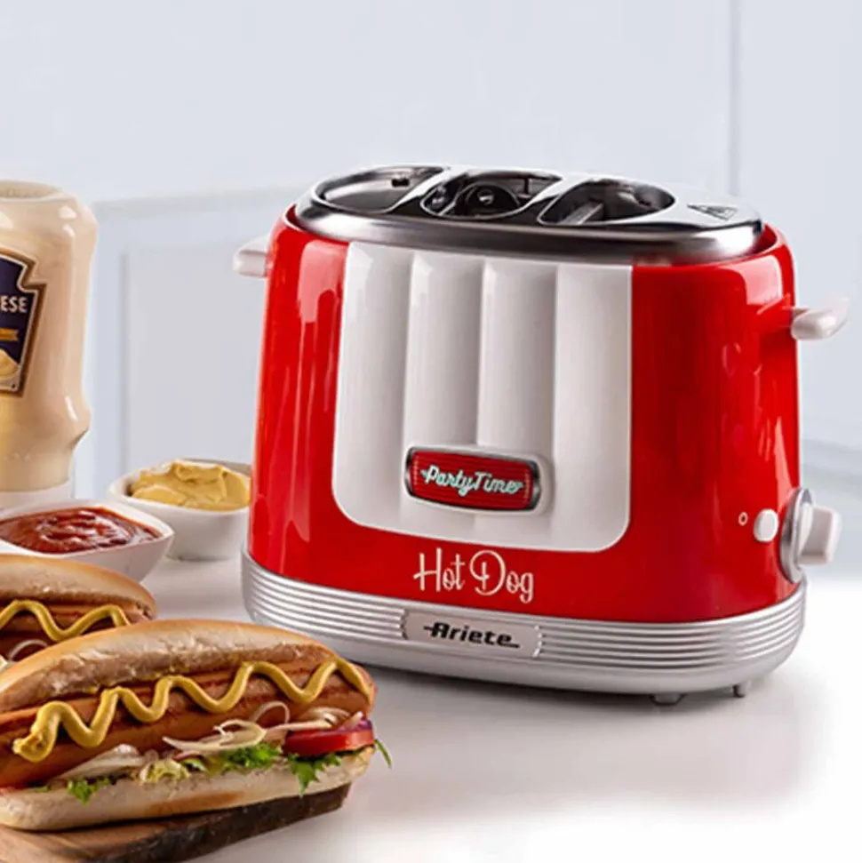 Urządzenie do hot dogów Ariete Party Time, 650 W, metalowe szczypce, czerwone