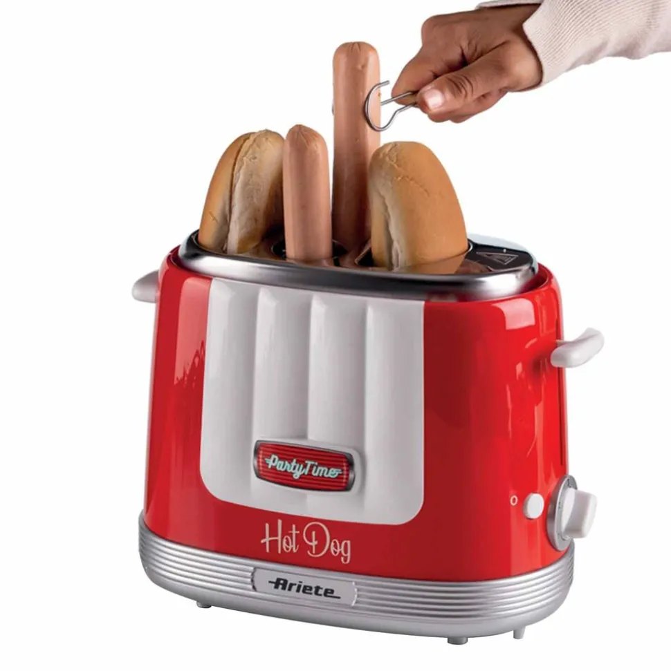 Urządzenie do hot dogów Ariete Party Time, 650 W, metalowe szczypce, czerwone