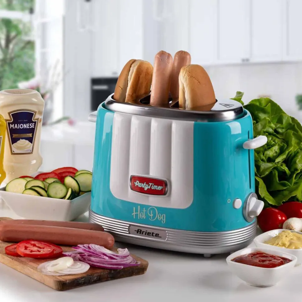 Urządzenie do hot dogów Ariete Party Time, 650 W, metalowe szczypce, niebieskie
