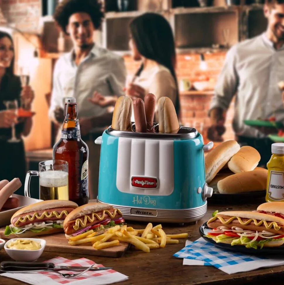 Urządzenie do hot dogów Ariete Party Time, 650 W, metalowe szczypce, niebieskie