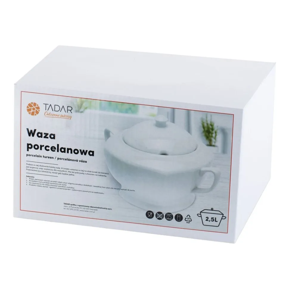 Waza do zupy z porcelany Tadar, 2,5 l, biała