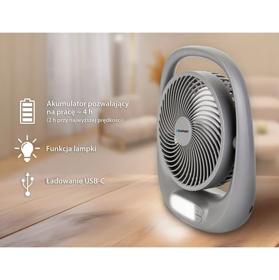 Wentylator przenośny akumulatorowy Blaupunkt APF301, lampa LED