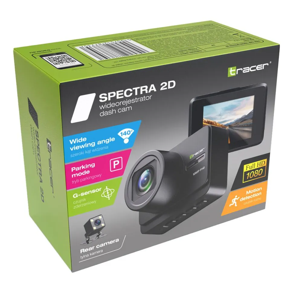 Wideorejestrator Tracer Spectra 2D, Full HD, kąt widzenia 140 stopni, czarny
