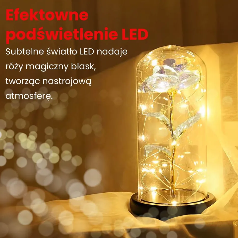 Wieczna róża w szkle Extralink Home, świecąca, biała