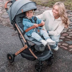 Wózek spacerowy MoMi Estelle Gold składany w walizkę, lekki, szaro-złoty