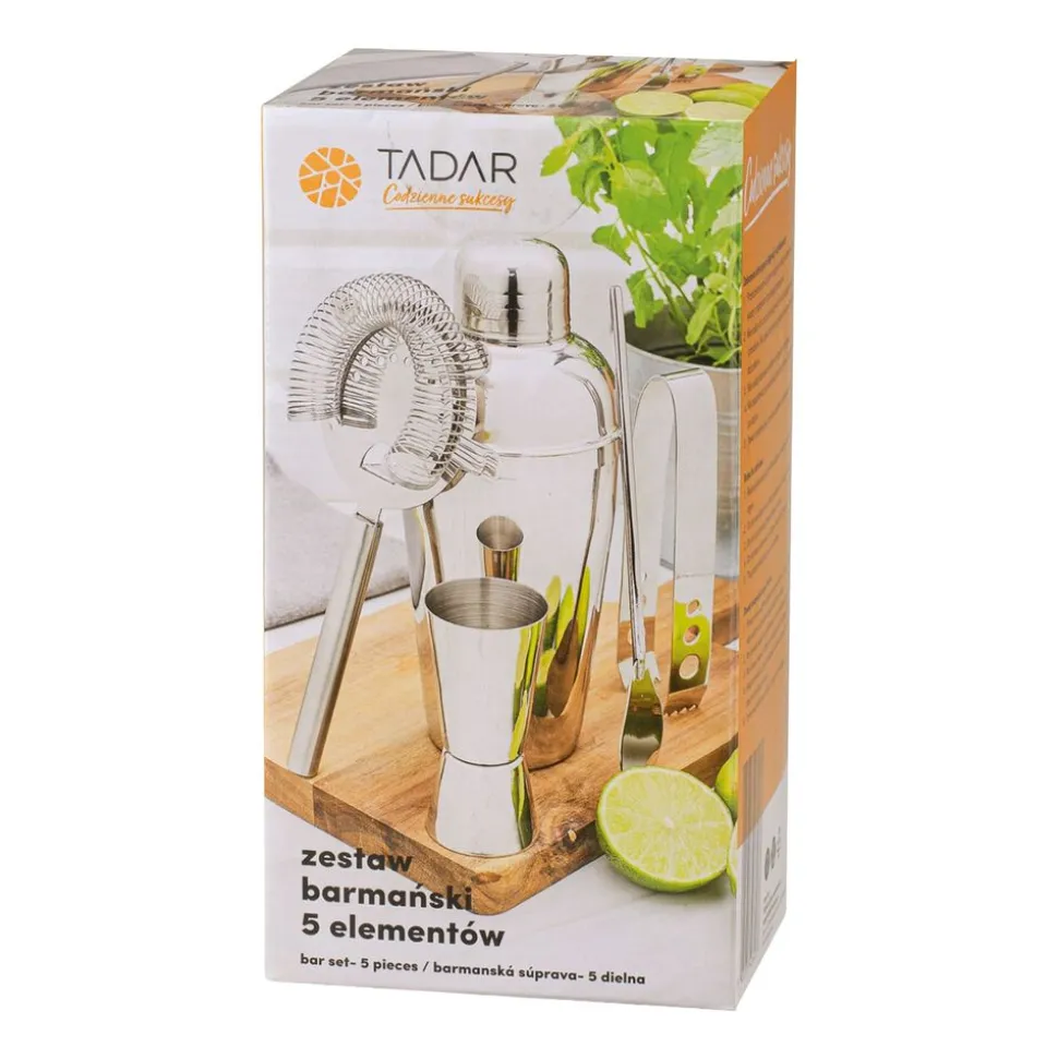 Zestaw barmański Tadar, 5 elementów, stal nierdzewna
