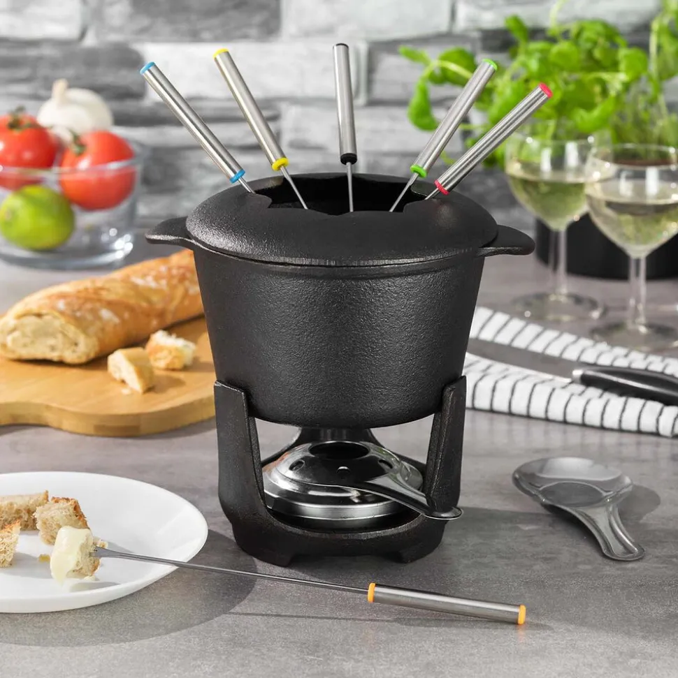 Zestaw do fondue Kinghoff, pokrywka, 6 widelczyków, żeliwny