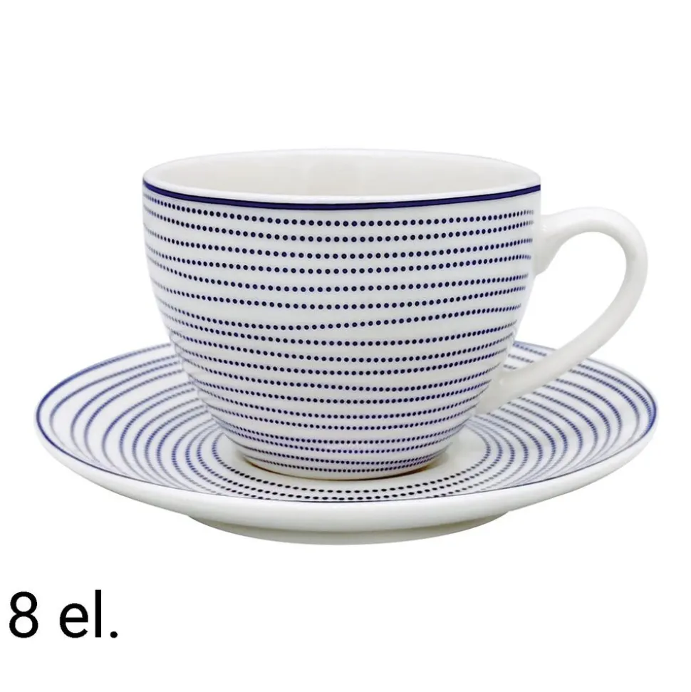 Zestaw do kawy z porcelany MG Home Marea, 240 ml, 8 elementów, biało-niebieski