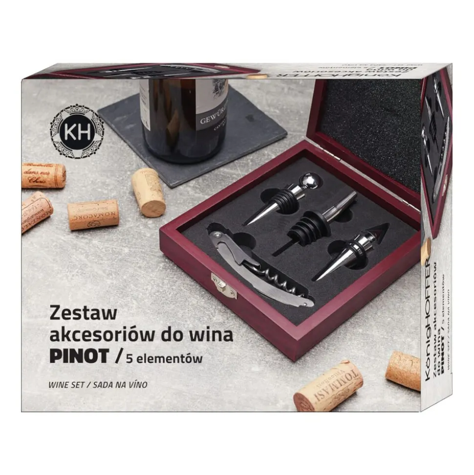 Zestaw do wina Konighoffer Pinot, 5 elementów, w drewnianym pudełku