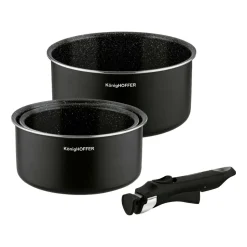 Zestaw garnków Konighoffer Spinel Black, 16/18/20 cm, odpinana rączka, czarne
