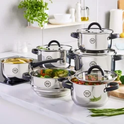 Zestaw garnków MG Home Black, 10 elementów, stal nierdzewna