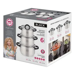 Zestaw garnków MG Home Black, 6 elementów, stal nierdzewna