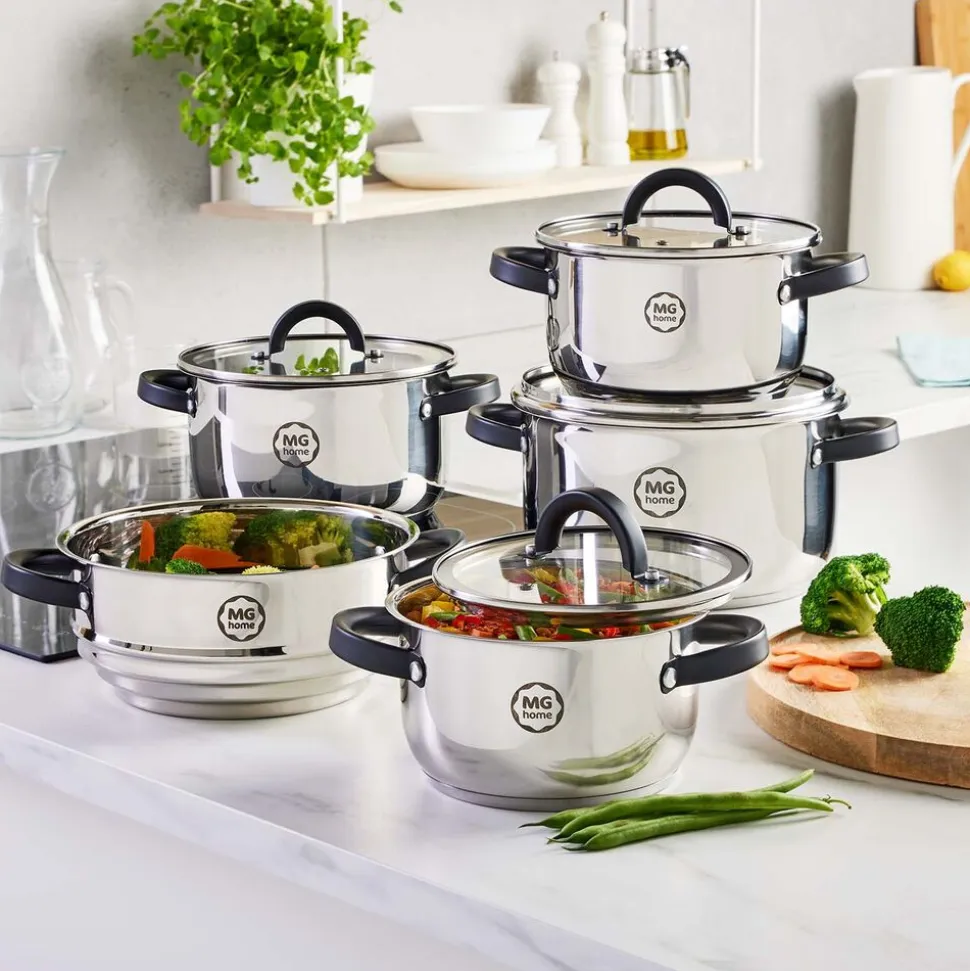 Zestaw garnków MG Home Black, 9 elementów, z wkładem do gotowania na parze