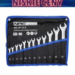 Zestaw kluczy płasko-oczkowych NAC, 12 elementów, w etui