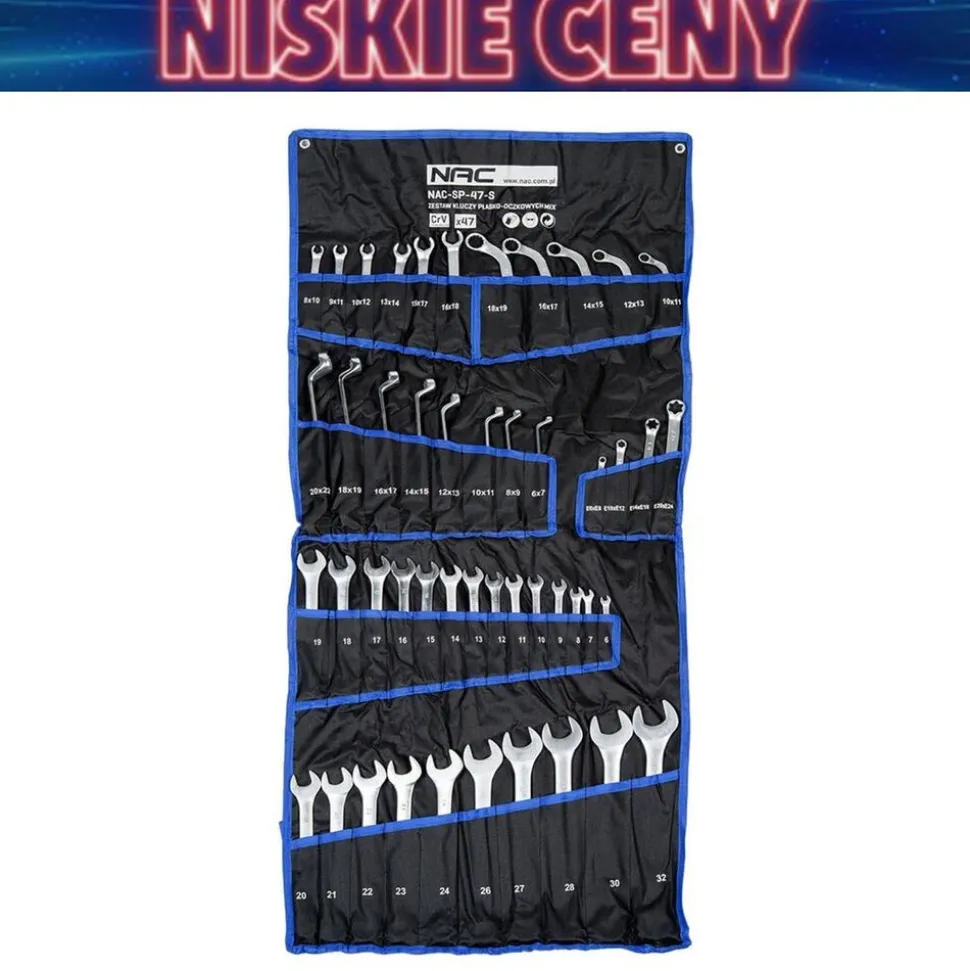 Zestaw kluczy płasko-oczkowych NAC, 47 elementów, w etui