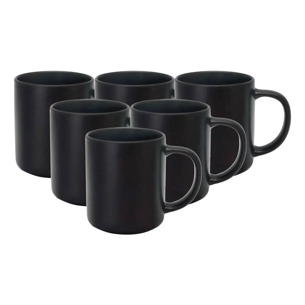 Zestaw kubków z kamionki MG Home Artena Black, 400 ml, 6 sztuk, czarne