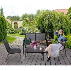 Zestaw mebli ogrodowych Jumi Fiesta, stolik, sofa, 2 krzesła, czarny