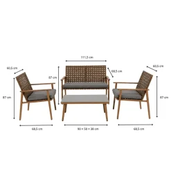 Zestaw mebli ogrodowych Meven Trapani, sofa, 2 krzesła, stolik kawowy