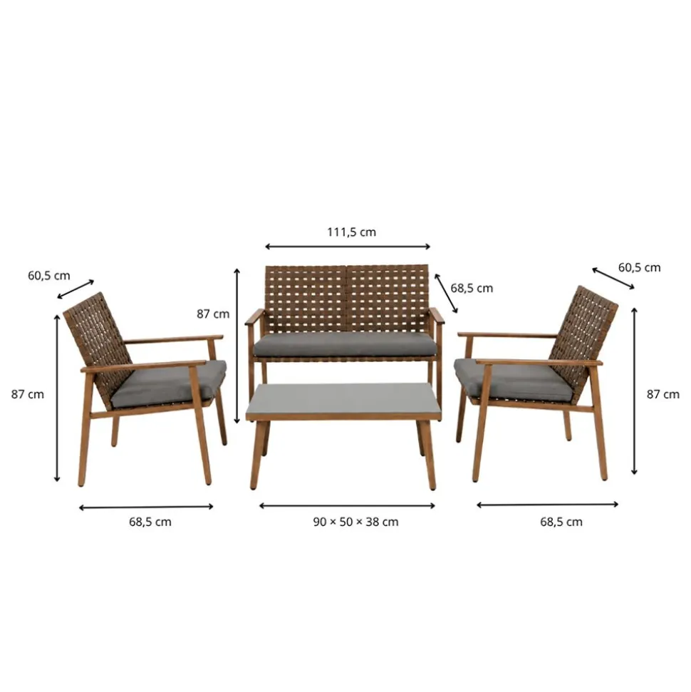 Zestaw mebli ogrodowych Meven Trapani, sofa, 2 krzesła, stolik kawowy